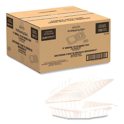 Dart Hinged Lid Containers, Single Compartment, 9 x 8.8 x 3, White, 150/Carton (DCC90MFPPHT1R)
