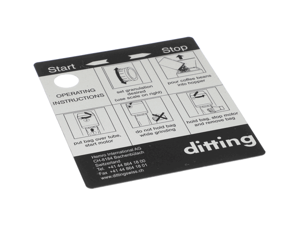 Ditting USA 703069 Operating Label English Ditting Kfx 1203 (DIG703069)