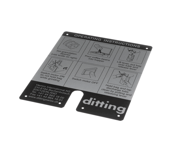 Ditting USA 703939 Operating Label English Ditting Kr 1203/ (DIG703939)