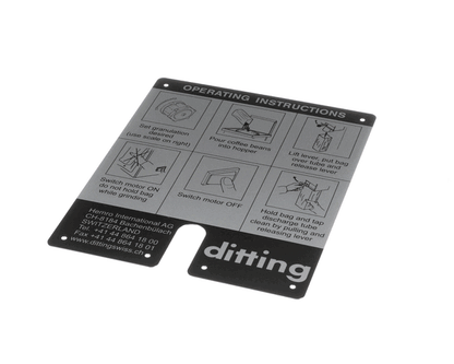 Ditting USA 703939 Operating Label English Ditting Kr 1203/ (DIG703939)