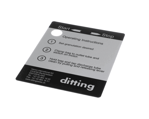 Ditting USA 703948 Operating Label English Ditting Kf1403 (DIG703948)