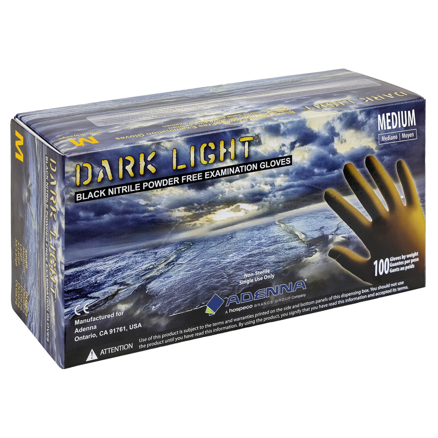 Safety Zone® Dark Light Nitrile Powder Free 9 mil Exam Gloves, Black, Med, Case of 1000 (SZNDLG675)