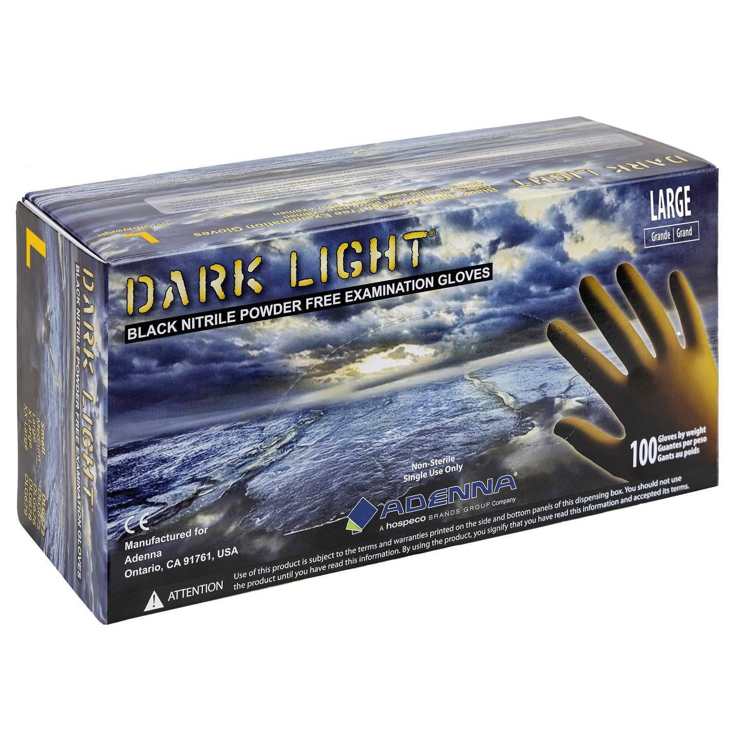 Safety Zone® Dark Light Nitrile Powder Free 9 mil Exam Gloves, Black, Lrg, Case of 1000 (SZNDLG676)