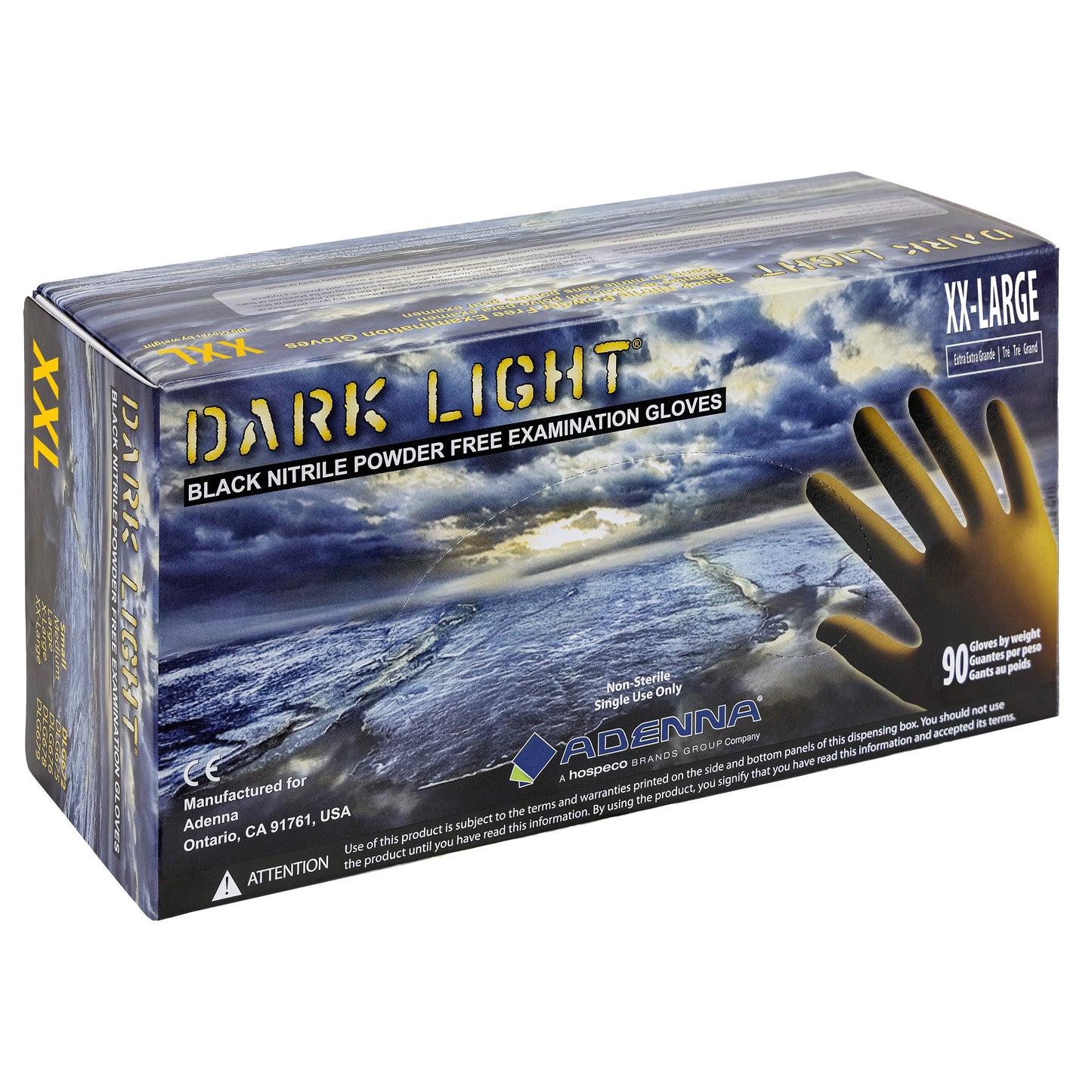 Safety Zone® Dark Light Nitrile Powder Free 9 mil Exam Gloves, Black, 2XL, Case of 900 (SZNDLG679)