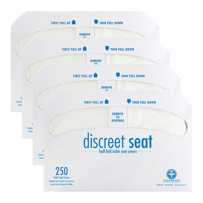 Hospeco® Discreet Seat® Toilet Seat Covers, Half Fold, 250/Pack, 4 Packs/Case (HOSDS1000CT)