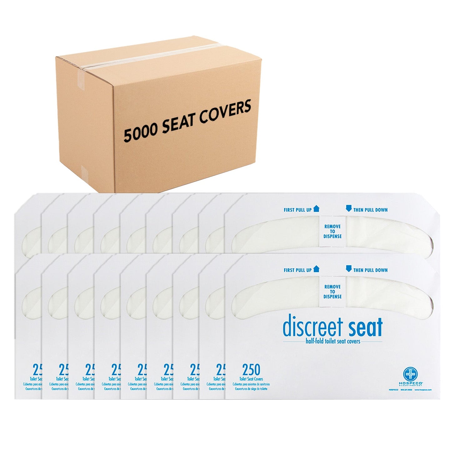 Hospeco® Discreet Seat® Toilet Seat Covers, Half Fold, 250/Pack, 20 Packs/Case (HOSDS5000CT)