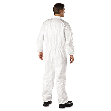 Dupont Tyvek® 400 Coverall, Serged Seams, Collar, Elastic Waist, Elastic Wrists and Ankles, Zipper Front, Storm Flap, White, Large (DUPTY125SL)
