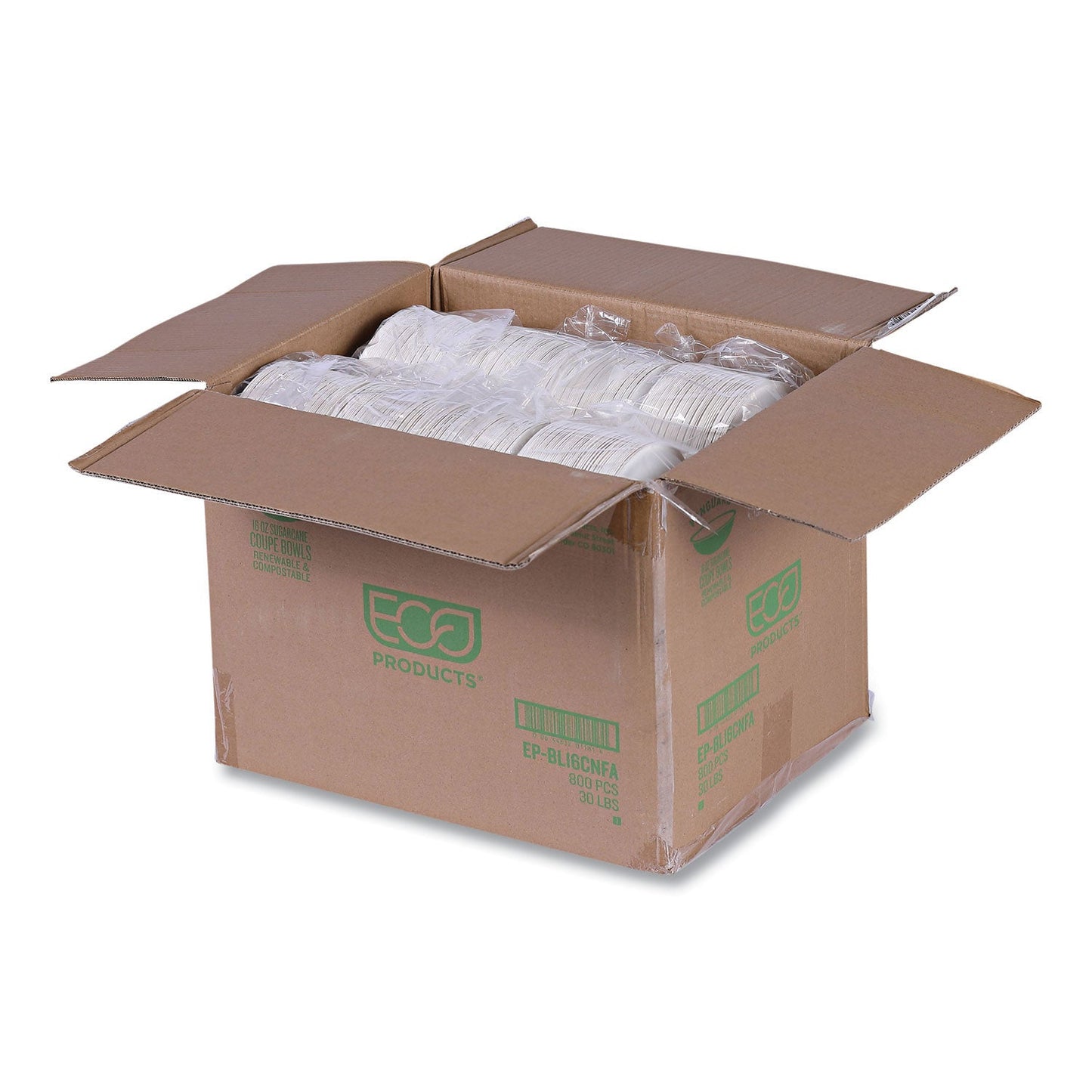 Eco-Products Vanguard Renewable and Compostable Sugarcane Bowls, 16 oz, White, 800/Carton (ECOEPBL16CNFA)