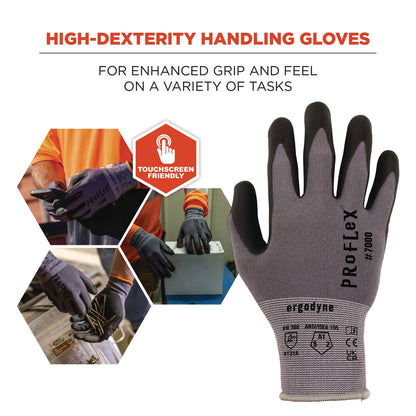 Ergodyne ProFlex 7000 Nitrile-Coated Gloves Microfoam Palm, Gray, X-Small, 12 Pairs/Pack (EGO10361)