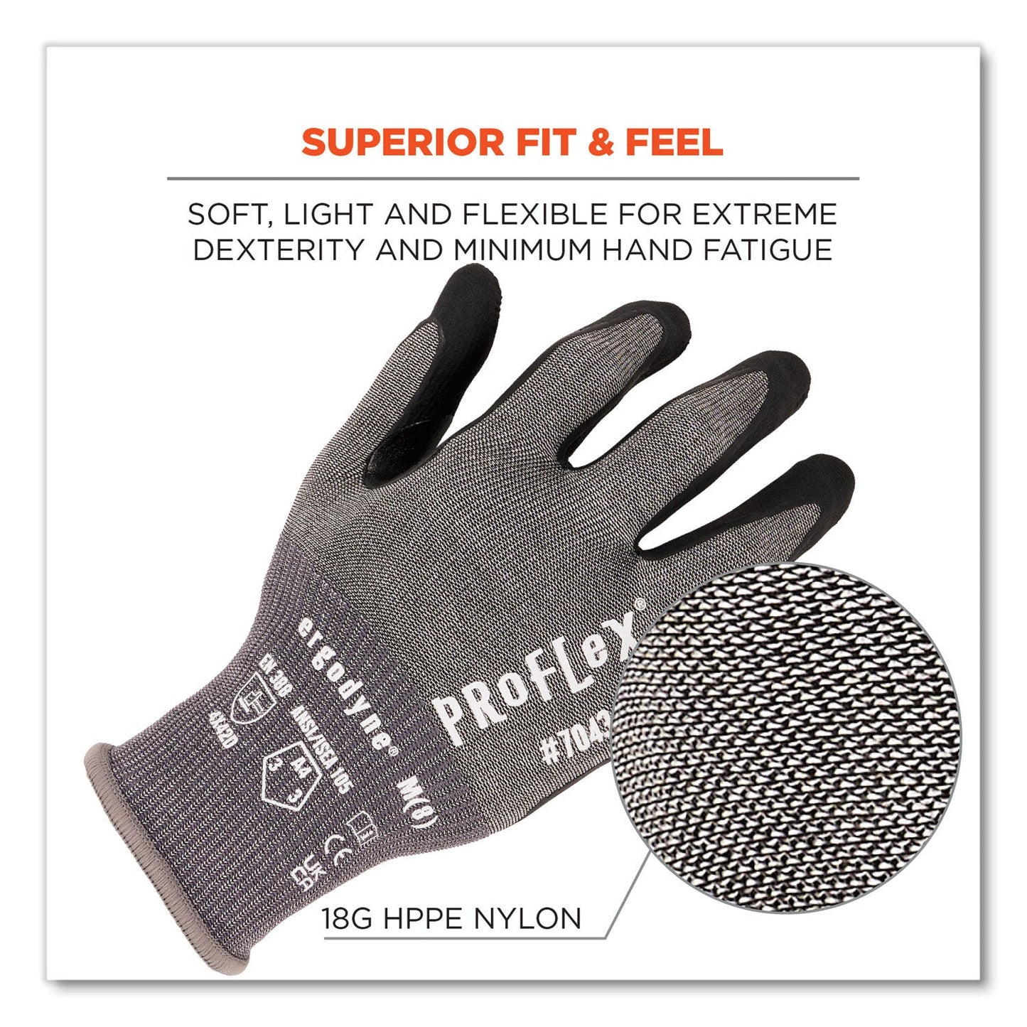 Ergodyne ProFlex 7043 ANSI A4 Nitrile Coated CR Gloves, Gray, X-Large, 1 Pair (EGO10525)