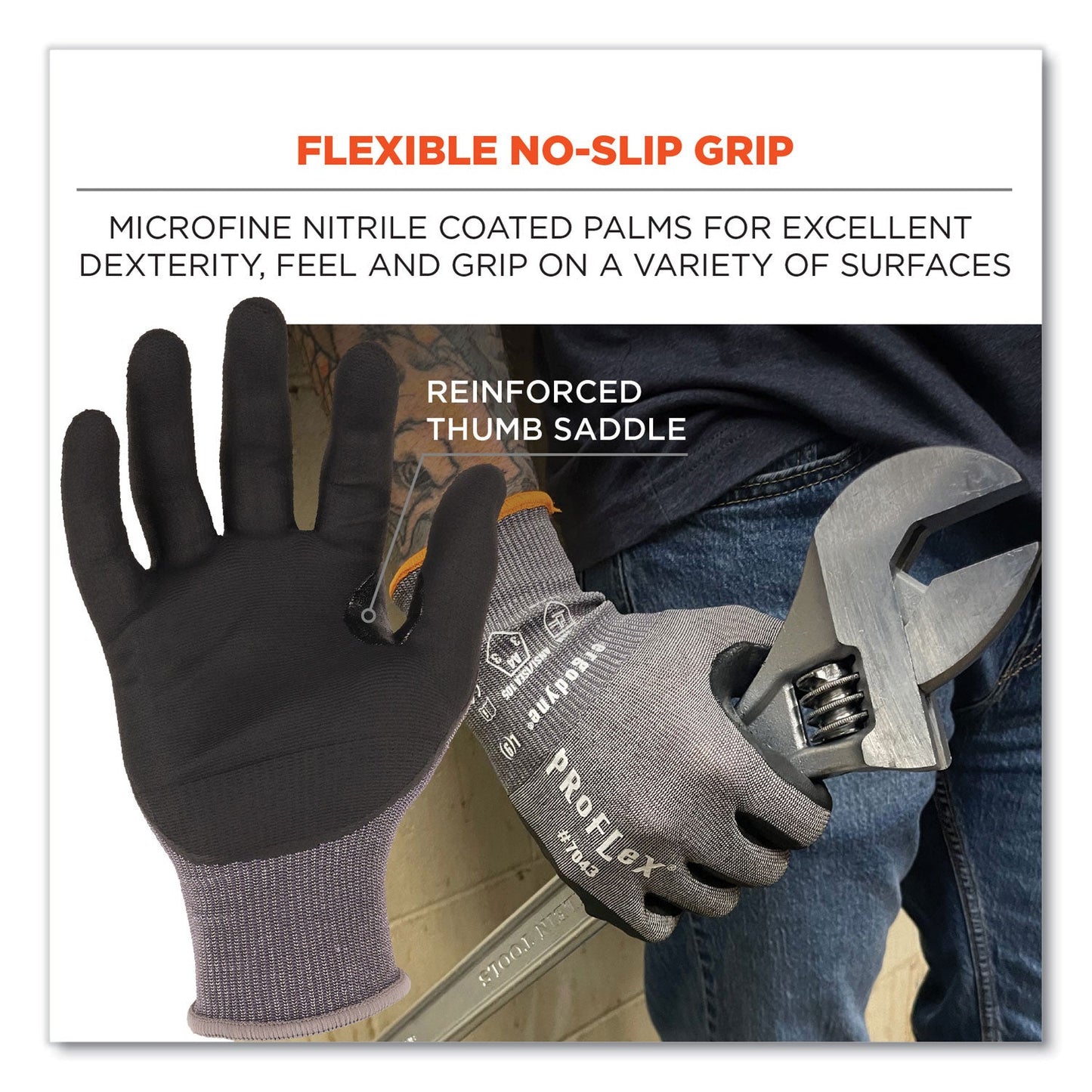 Ergodyne ProFlex 7043 ANSI A4 Nitrile Coated CR Gloves, Gray, X-Large, 1 Pair (EGO10525)