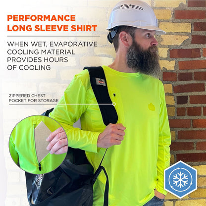 Ergodyne Chill-Its 6689 Cooling Long Sleeve Sun Shirt with UV Protection, 2X-Large, Lime (EGO12146)