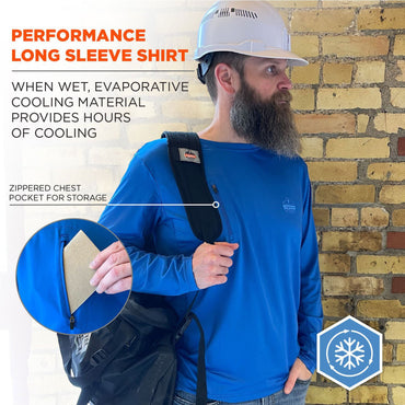 Ergodyne Chill-Its 6689 Cooling Long Sleeve Sun Shirt with UV Protection, Medium, Blue (EGO12153)