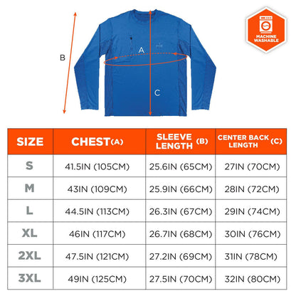 Ergodyne Chill-Its 6689 Cooling Long Sleeve Sun Shirt with UV Protection, Large, Blue (EGO12154)