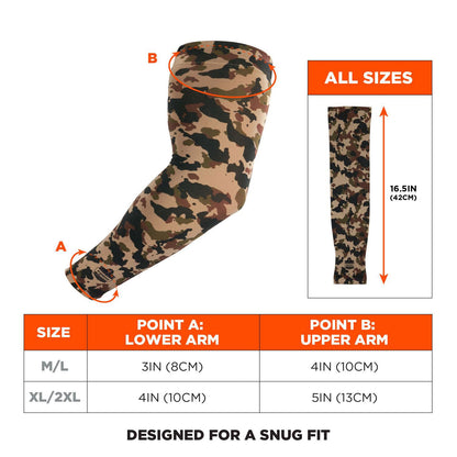 Ergodyne Chill-Its 6695 Sun Protection Arm Sleeves, Polyester/Spandex, X-Large/2X-Large, Camo (EGO12192)
