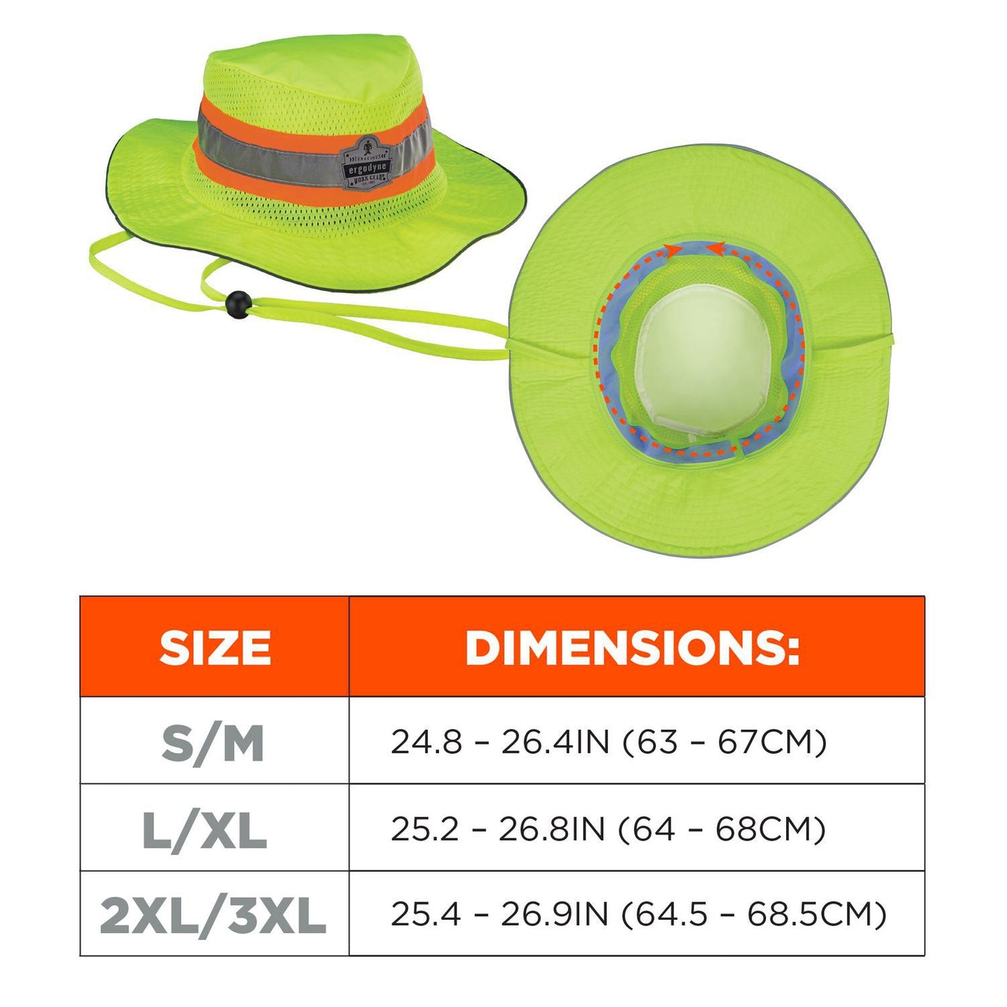 Ergodyne Chill-Its 8935CT Hi-Vis PVA Ranger Sun Hat, Polyester/PVA, 2X-Large/3X-Large, Lime (EGO12600)