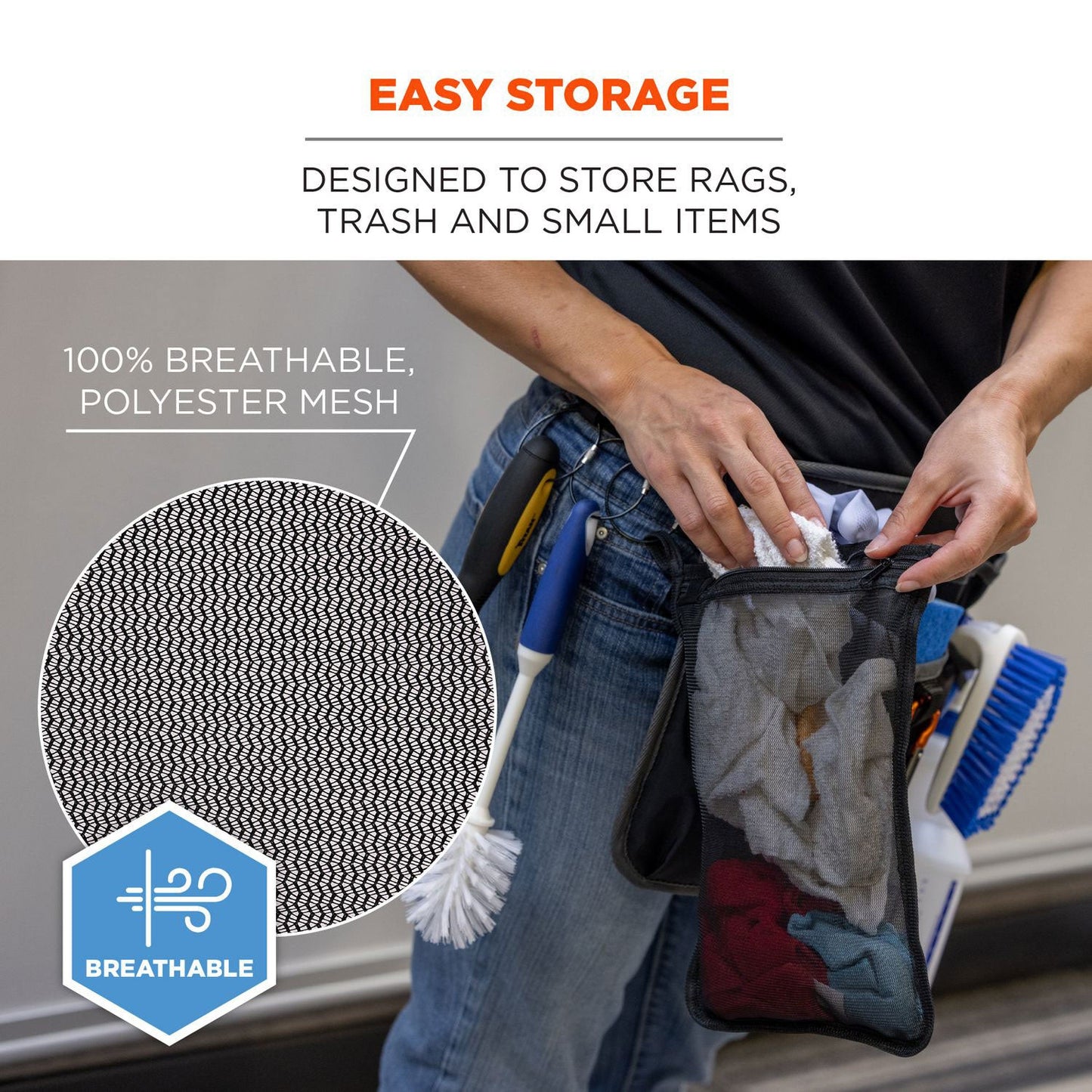 Ergodyne Arsenal 5718 Zippered Mesh Wash Bag, 8 x 10, Polyester, Black, 10/Pack (EGO13721)