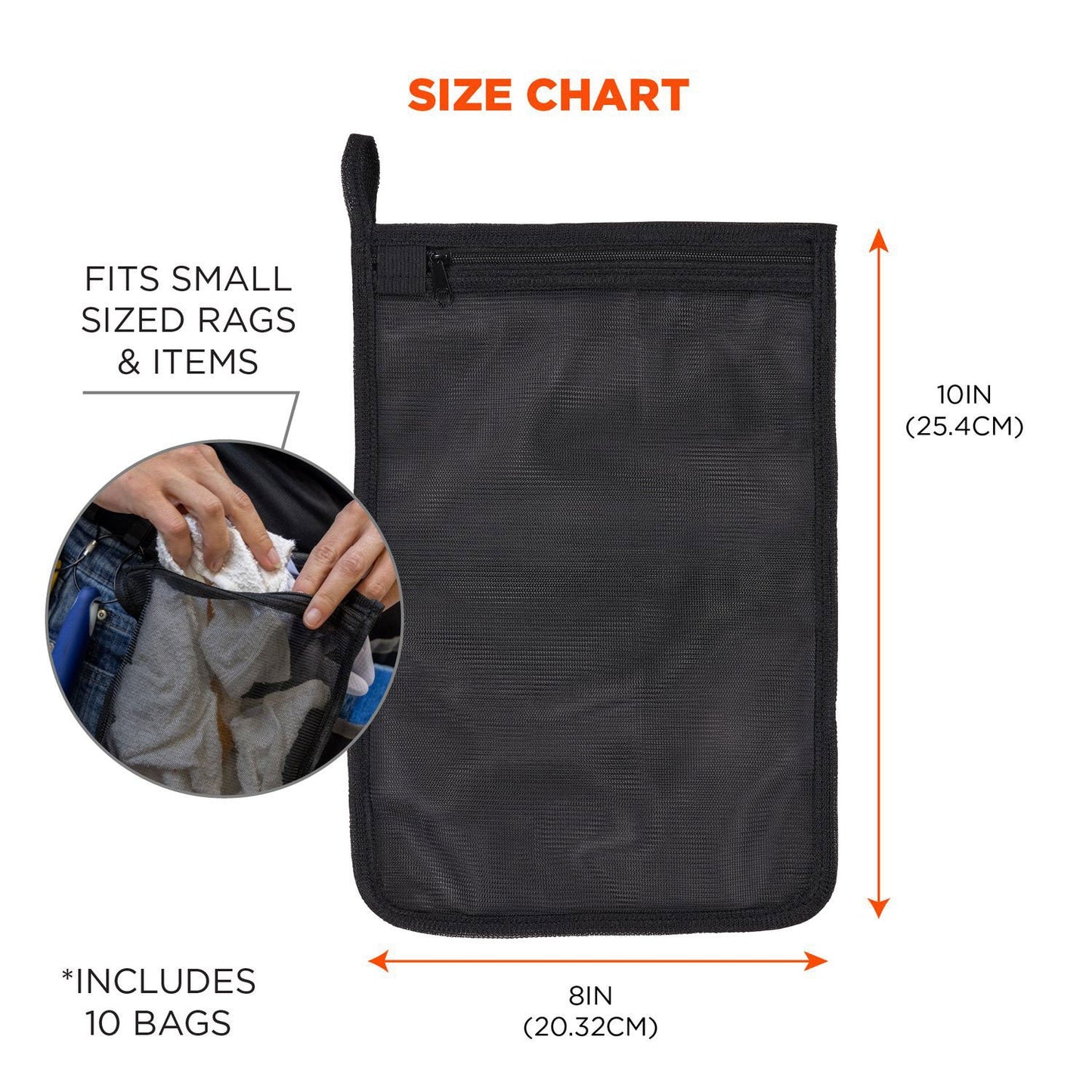 Ergodyne Arsenal 5718 Zippered Mesh Wash Bag, 8 x 10, Polyester, Black, 10/Pack (EGO13721)