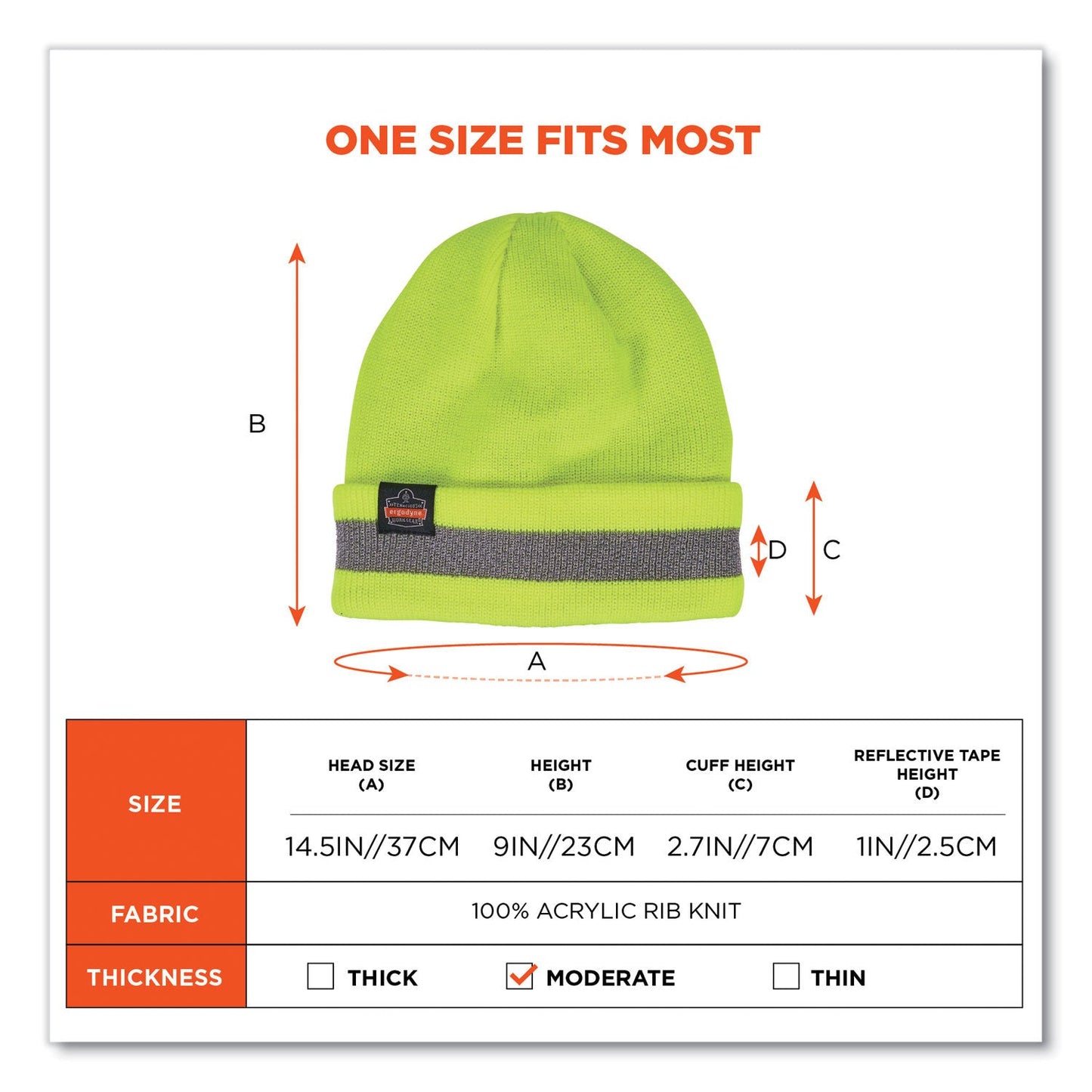 Ergodyne N-Ferno 6803 Reflective Rib Knit Winter Hat, One Size Fits Most, Lime (EGO16864)