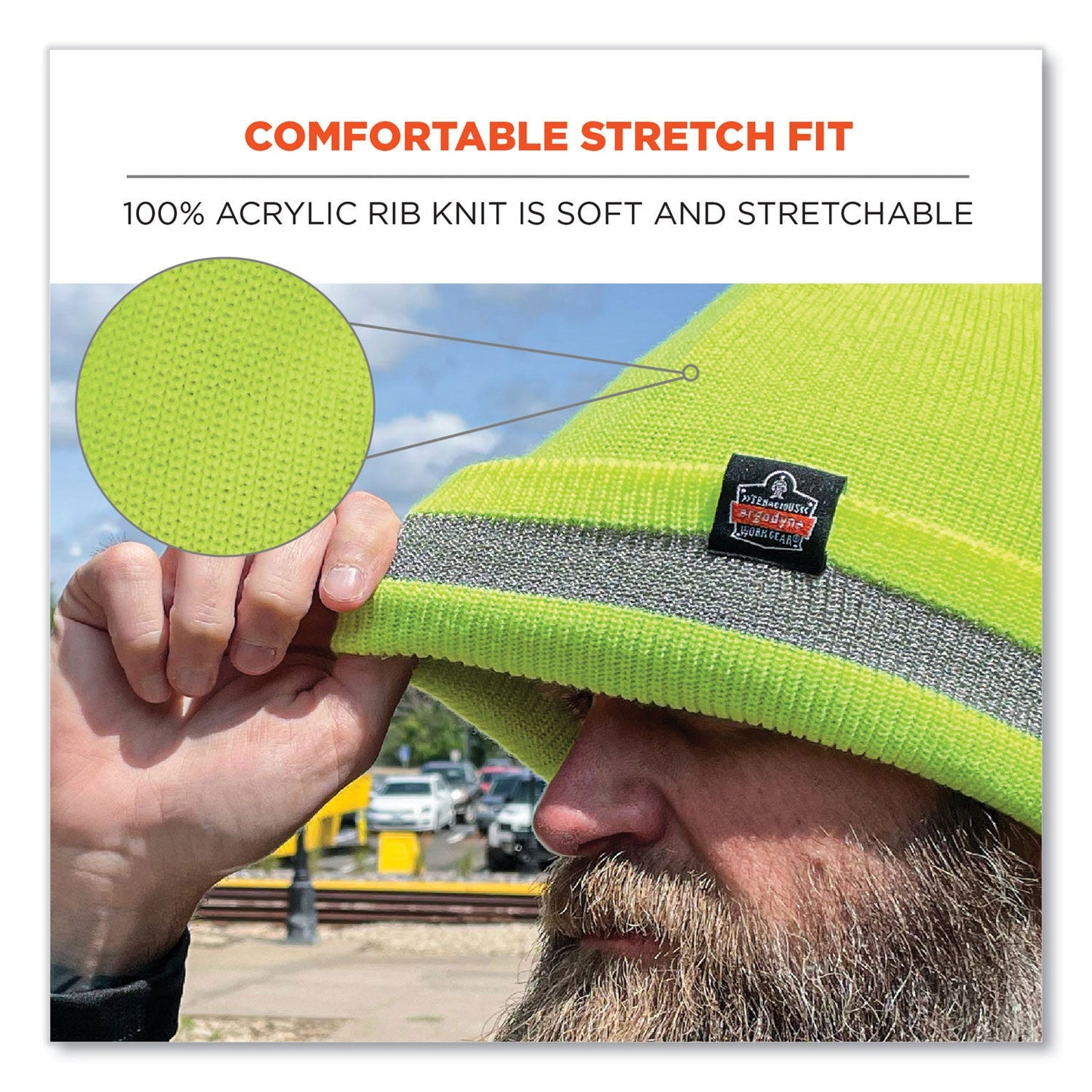 Ergodyne N-Ferno 6803 Reflective Rib Knit Winter Hat, One Size Fits Most, Lime (EGO16864)