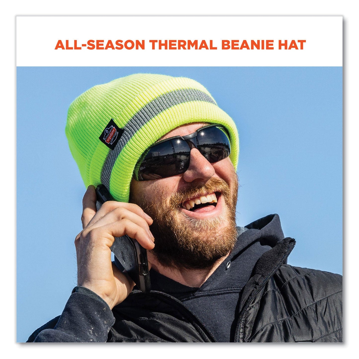 Ergodyne N-Ferno 6803 Reflective Rib Knit Winter Hat, One Size Fits Most, Lime (EGO16864)