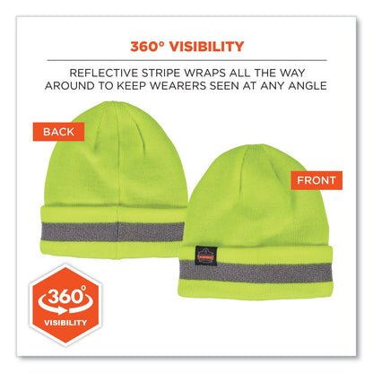 Ergodyne N-Ferno 6803 Reflective Rib Knit Winter Hat, One Size Fits Most, Lime (EGO16864)