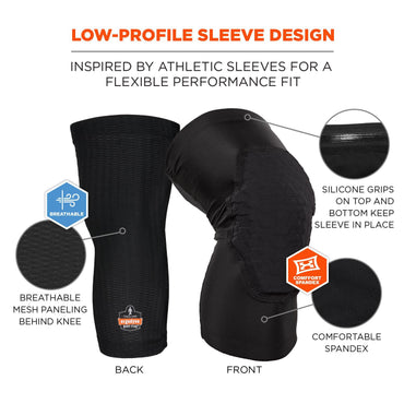 Ergodyne Proflex 525 Lightweight Padded Knee Sleeves, Slip-On, Small/Medium, Black, Pair (EGO18525)