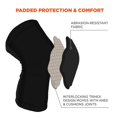 Ergodyne Proflex 525 Lightweight Padded Knee Sleeves, Slip-On, Medium/Large, Black, Pair (EGO18526)