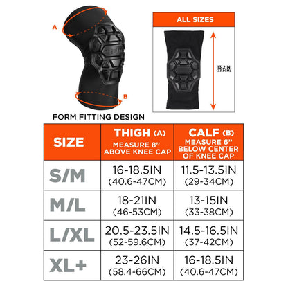 Ergodyne ProFlex 550 Padded Knee Sleeves with 3-Layer Foam Cap, Slip-On, X-Large+, Black, Pair (EGO18553)