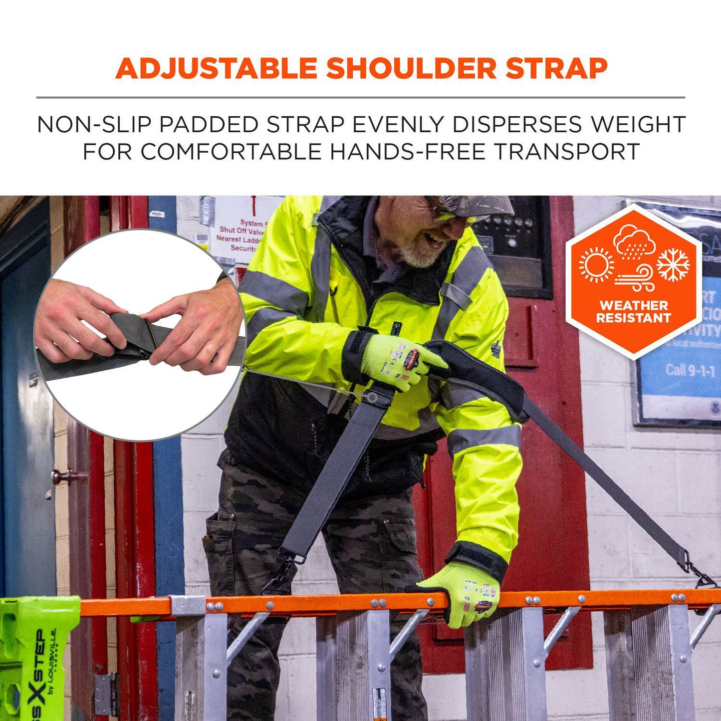 Ergodyne Arsenal 5302 Ladder Shoulder Lifting Strap, Supports Up to 100 lb, 2 x 4 x 10.5, Black (EGO19198)