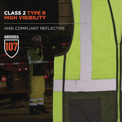 Ergodyne GloWear 8210Z Hi-Vis Class 2 Mesh Vest, Small to Medium, Lime (EGO23013)