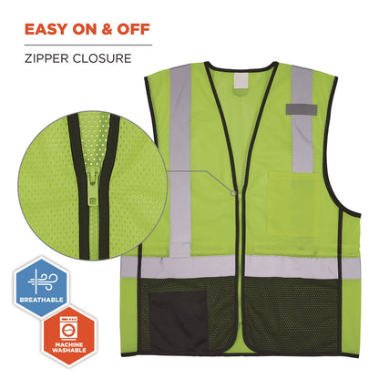 Ergodyne GloWear 8210Z Hi-Vis Class 2 Mesh Vest, Large to X-Large, Lime (EGO23015)
