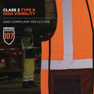 Ergodyne GloWear 8210Z Hi-Vis Class 2 Mesh Vest, Large to X-Large, Orange (EGO23025)