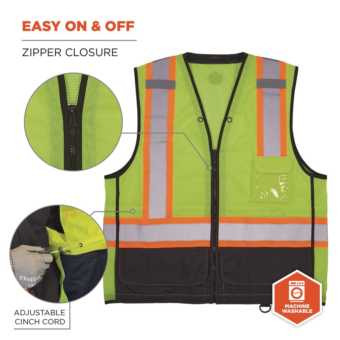 Ergodyne GloWear 8251HDZ Class 2 Two-Tone Hi-Vis Safety Vest, 4X-Large to 5X-Large, Lime (EGO23039)