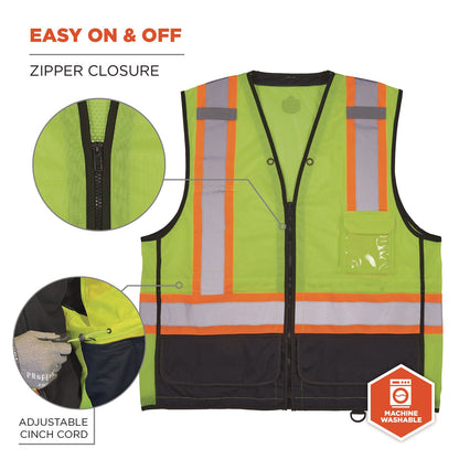 Ergodyne GloWear 8251HDZ Class 2 Two-Tone Hi-Vis Safety Vest, 4X-Large to 5X-Large, Lime (EGO23039)