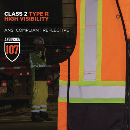 Ergodyne GloWear 8251HDZ Class 2 Two-Tone Hi-Vis Safety Vest, 4X-Large to 5X-Large, Orange (EGO23049)
