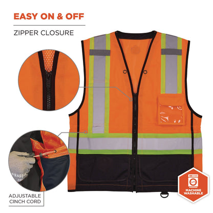Ergodyne GloWear 8251HDZ Class 2 Two-Tone Hi-Vis Safety Vest, 4X-Large to 5X-Large, Orange (EGO23049)
