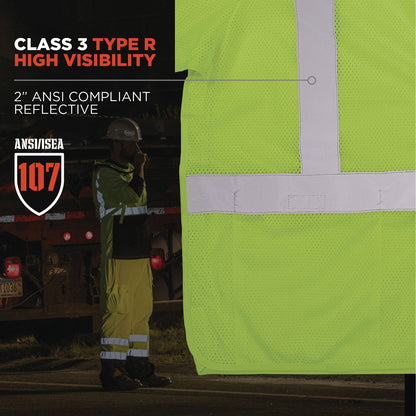 Ergodyne GloWear 8315BA Class 3 Hi-Vis Breakaway Safety Vest, 2X-Large to 3X-Large, Lime (EGO23057)