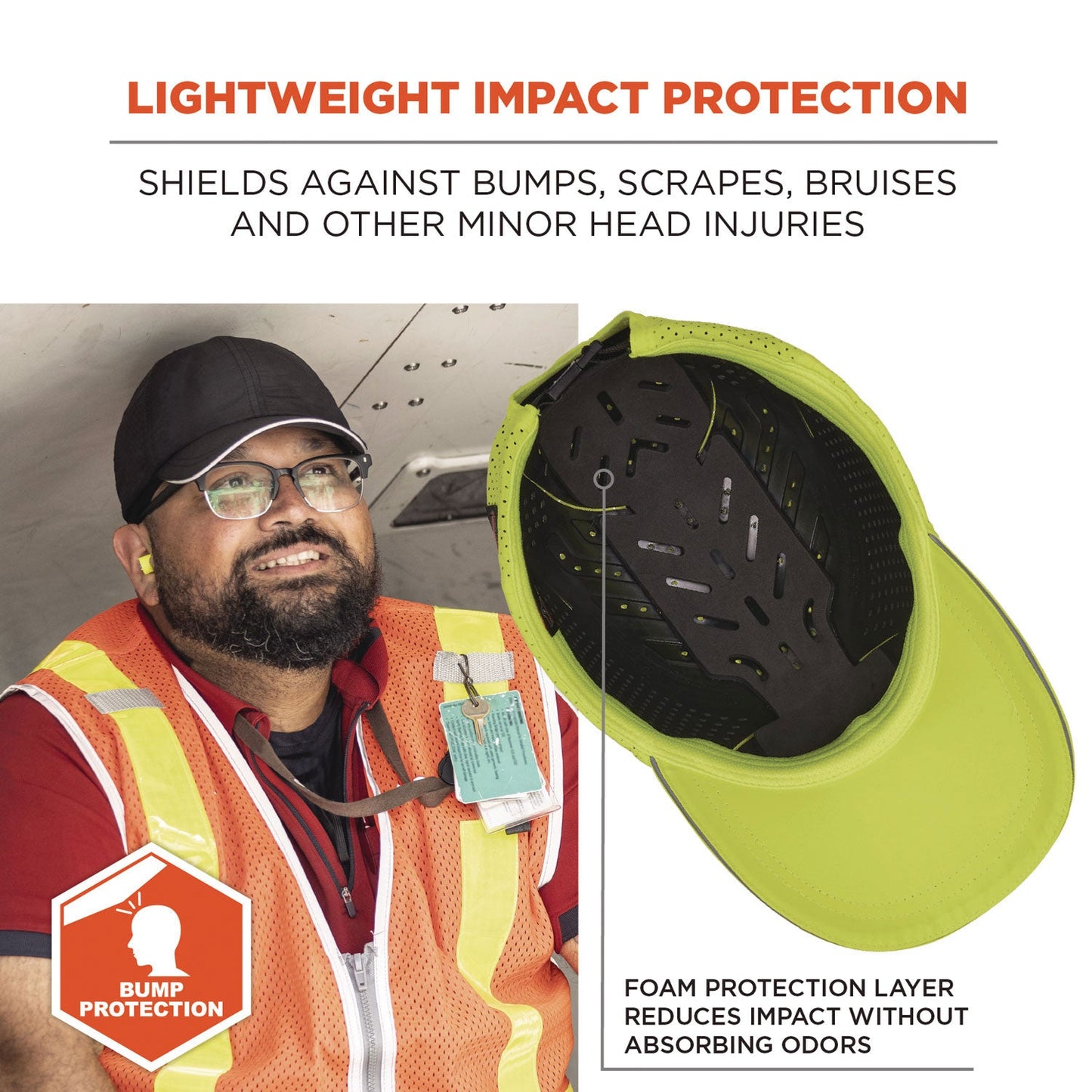 Ergodyne Skullerz 8947 Lightweight Baseball Hat and Bump Cap Insert, X-Large/2X-Large, Lime (EGO23458)