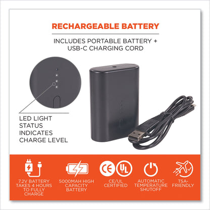 Ergodyne N-Ferno 6495B Portable Battery Power Bank with USB-C Cord, 7.2 V (EGO41801)