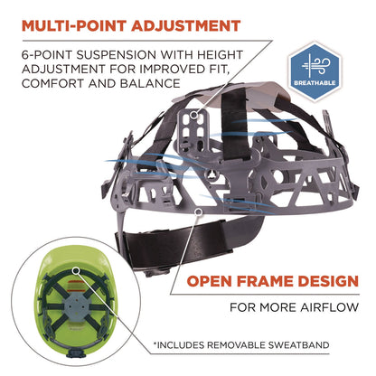 Ergodyne Skullerz 8967 Class E Lightweight Cap-Style Hard Hat, 6-Point Rachet Suspension, Lime (EGO60226)