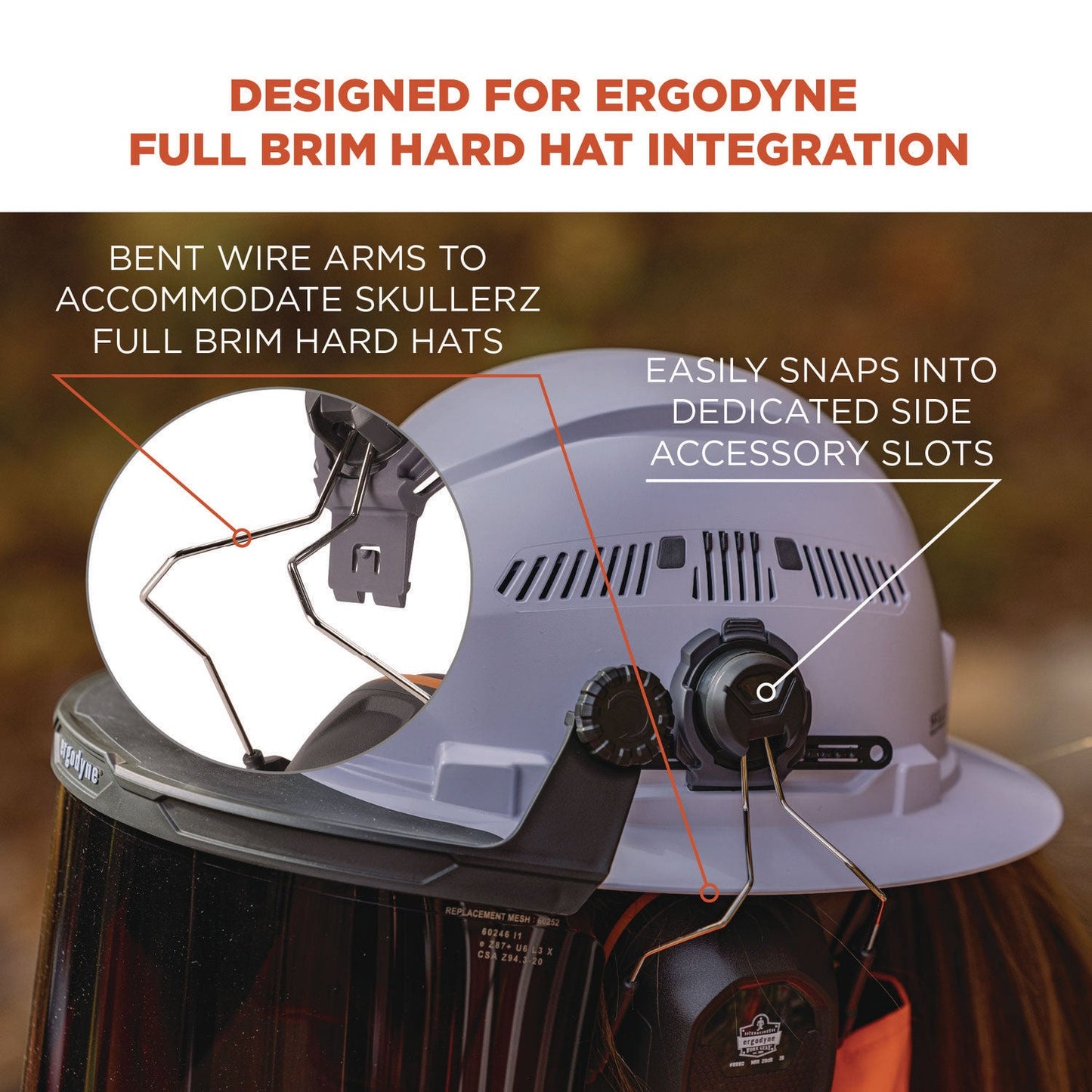 Ergodyne Skullerz 8880 NRR 26dB Hard Hat Mounted Earmuffs, Full Brim, Gray (EGO60259)