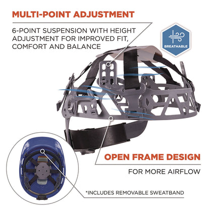 Ergodyne Skullerz 8967 Class E Lightweight Cap-Style Hard Hat, 6-Point Rachet Suspension, Blue (EGO60273)