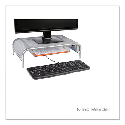 Mind Reader Raise Metal Mesh Monitor Stand with Drawer, 20" x 12" x 5.75", Silver, Supports 25 lbs (EMSMMSIL)