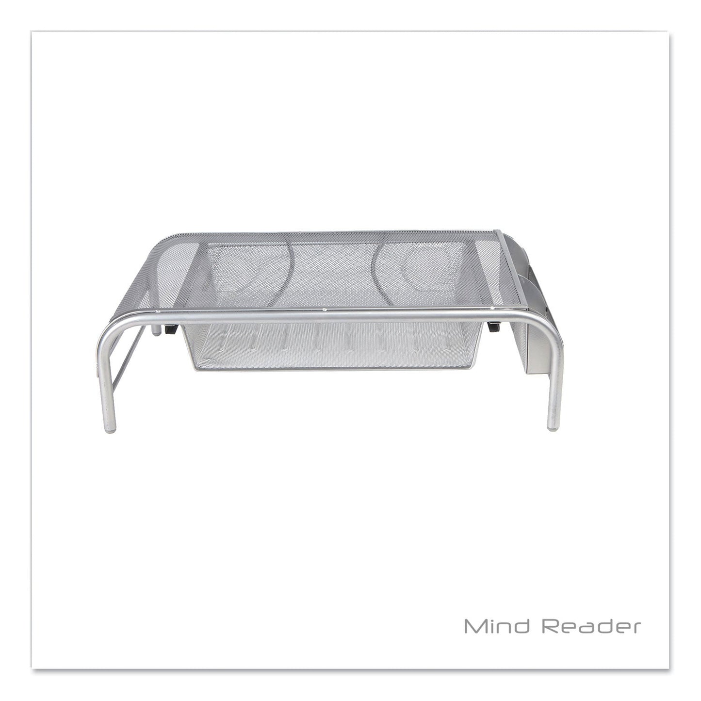 Mind Reader Raise Metal Mesh Monitor Stand with Drawer, 20" x 12" x 5.75", Silver, Supports 25 lbs (EMSMMSIL)