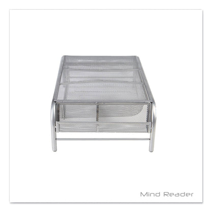 Mind Reader Raise Metal Mesh Monitor Stand with Drawer, 20" x 12" x 5.75", Silver, Supports 25 lbs (EMSMMSIL)