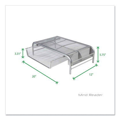 Mind Reader Raise Metal Mesh Monitor Stand with Drawer, 20" x 12" x 5.75", Silver, Supports 25 lbs (EMSMMSIL)