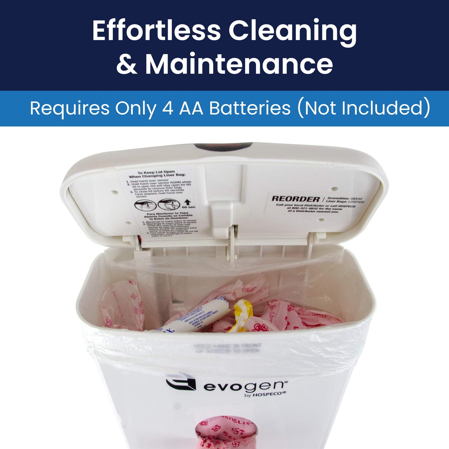 Hospeco® Evogen® No-Touch Combination Waste Receptacle, White ABS Plastic (HOSEVNT-CWR)