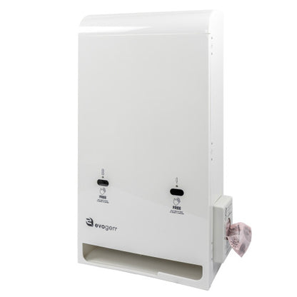 Hospeco® Evogen® No-Touch Dual Menstrual Care Product Dispenser, White ABS Plastic (HOSEVNT3-W)