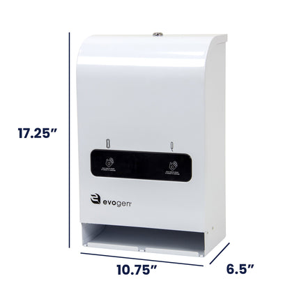 Hospeco® Evogen® Mini No-Touch Dual Menstrual Care Product Dispenser, White Metal (HOSEVNT4)